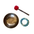 Csenrézivel gravírozott tibeti mantrás hangtál 7 fémből türkiz brokáttal és ütővel - videoval
