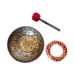 Gyökércsakra tibeti hangtál piros brokát alátéttel - videoval