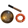 Telihold tibeti hangtál 7 fémből bőrrel bevont fa ütővel, piros brokát alátét gyűrűvel - videoval