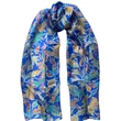 Chartresikék alapon levélmintás 100% valódi hernyóselyem sál 50x180 cm