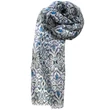 Harmatfehér alapon cölinkék, ametisztlila, ébenfekete mintás 100% valódi hernyóselyem sál 50x180 cm