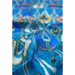 Cölinkék alapon mintás 100% valódi hernyóselyem sál 50x180 cm