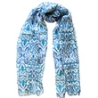 Hermelinfehér alapon türkizkék és párizsikék mintás 100% valódi hernyóselyem sál 100x180 cm