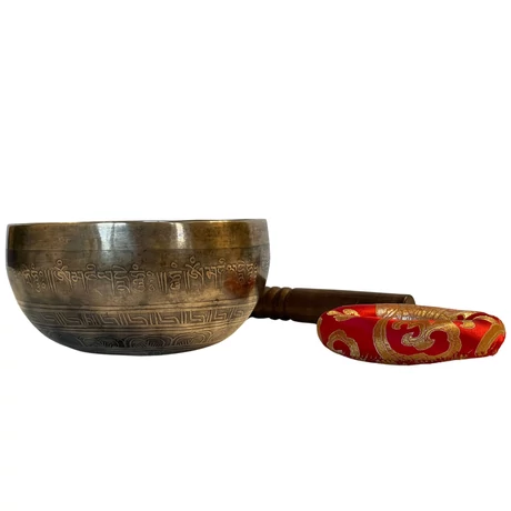682 grammos tibeti mantrás hangtál 7 fémből piros brokát alátéttel - videoval
