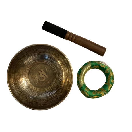 710 grammos tibeti mantrás hangtál 7 fémből zöld brokát alátéttel - videoval