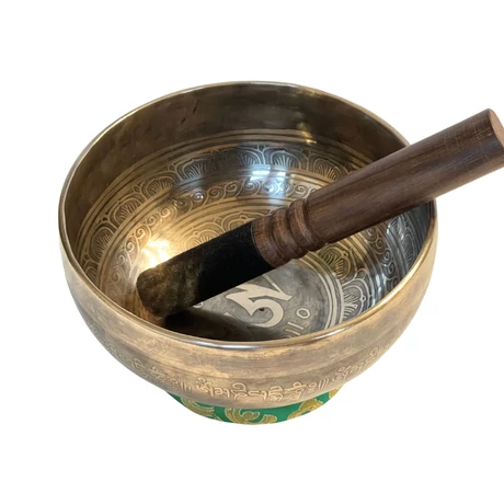 710 grammos tibeti mantrás hangtál 7 fémből zöld brokát alátéttel - videoval