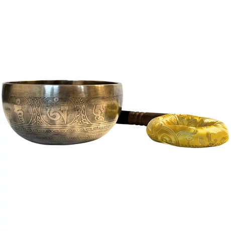 818 grammos tibeti mantrás hangtál 7 fémből sárga brokát alátéttel - videoval
