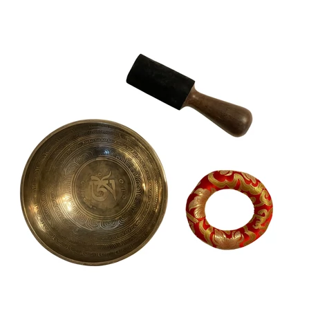912 grammos tibeti mantrás hangtál 7 fémből piros brokát alátéttel - videoval
