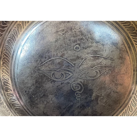 Manjushri tibeti mantrás hangtál 7 fémből sárga színű brokáttal és ütővel - videoval