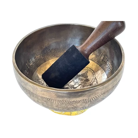 Dzambala hangtál tibeti mantrás 7 fémből sárga színű brokáttal - videoval