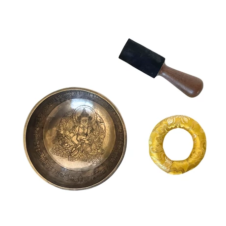 Dzambala hangtál tibeti mantrás 7 fémből sárga színű brokáttal - videoval