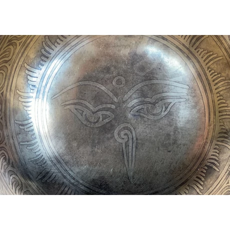 Zöld Tara tibeti mantrás hangtál 7 fémből zöld színű brokáttal és ütővel - videoval