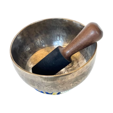 Gyógyító Buddha hangtál 7 fémből kék brokáttal és ütővel - videoval