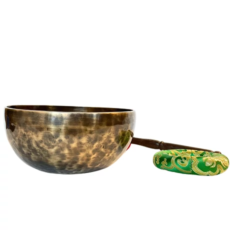 Szívcsakra tibeti hangtál zöld brokát alátéttel - videoval