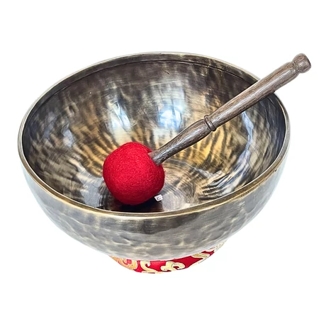 Gyökércsakra tibeti hangtál piros brokát alátéttel - videoval