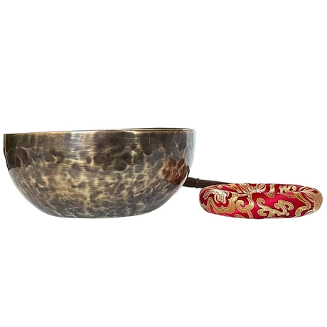 Gyökércsakra tibeti hangtál piros brokát alátéttel - videoval