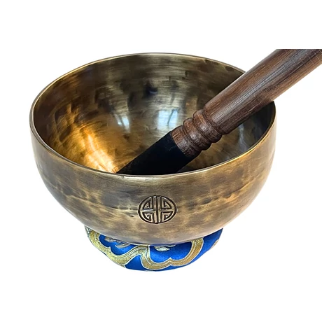 Telihold tibeti hangtál 7 fémből bőrrel bevont fa ütővel, kék brokát alátét gyűrűvel - videoval