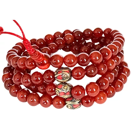 Karneol mala tibeti osztóval 108 szemes 84 cm kerületű