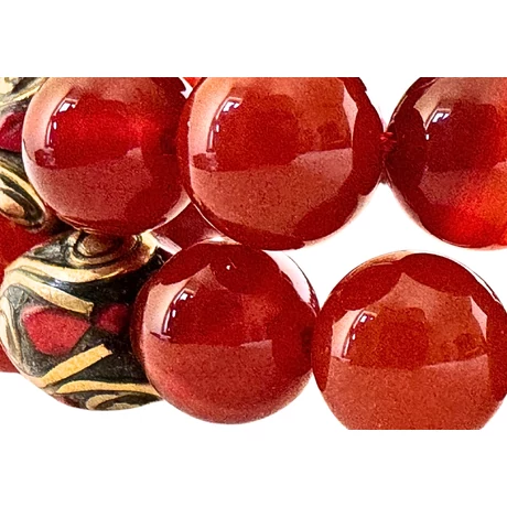 Karneol mala tibeti osztóval 108 szemes 84 cm kerületű