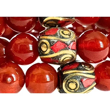 Karneol mala tibeti osztóval 108 szemes 84 cm kerületű