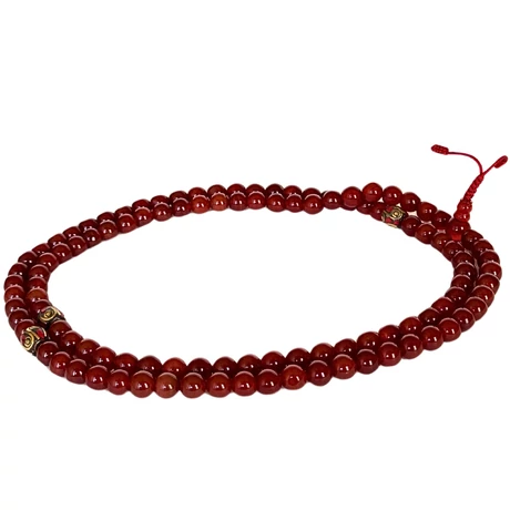 Karneol mala tibeti osztóval 108 szemes 84 cm kerületű