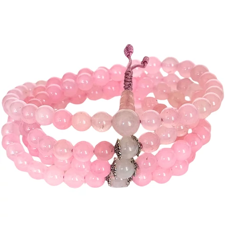 Rózsakvarc mala holdkő osztóval 108 szemes 88 cm kerületű