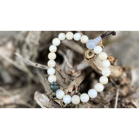 Antikolt kagyló mala valódi türkiz osztóval 18 cm kerületű