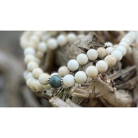 Antikolt kagyló mala valódi türkiz osztóval 94 cm kerületű