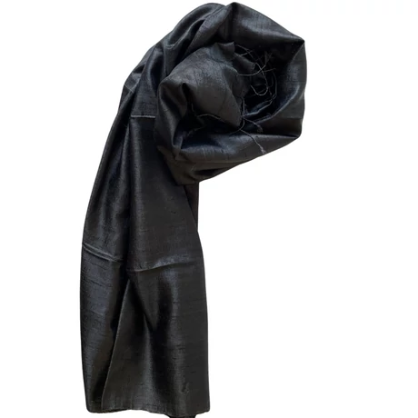 100% valódi hernyóselyem ébenfekete színű nyers selyem sál