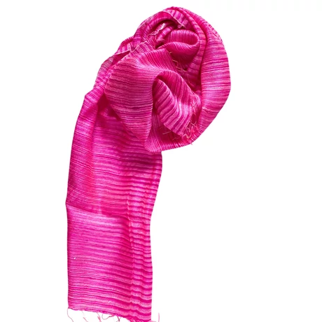 100% valódi hernyóselyem fukszia csíkos nyers selyem sál 50x180cm