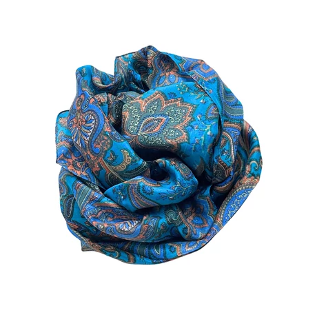 Kobaltkék alapon paisley mintás 100% valódi hernyóselyem sál 50x180 cm