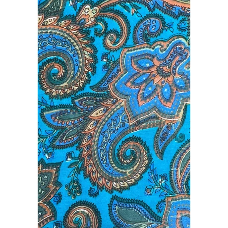 Kobaltkék alapon paisley mintás 100% valódi hernyóselyem sál 50x180 cm