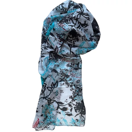 Hermelinfehér alapon mintás 100% valódi hernyóselyem sál 100x180 cm