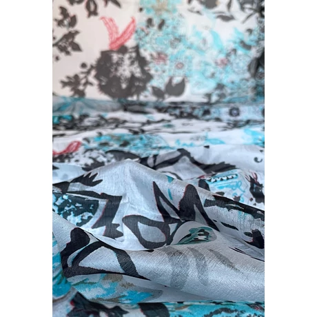 Hermelinfehér alapon mintás 100% valódi hernyóselyem sál 100x180 cm