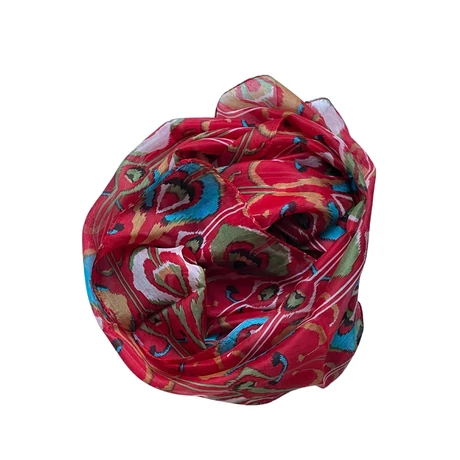 Római vörös alapon mintás 100% valódi hernyóselyem sál 50x180 cm