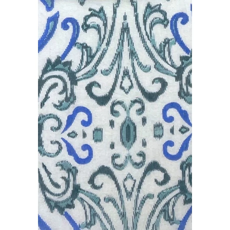 Hermelinfehér alapon királykék és petrolzöld mintás 100% valódi hernyóselyem sál 50x180 cm