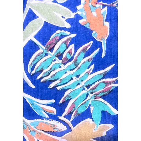 Chartresikék alapon levélmintás 100% valódi hernyóselyem sál 50x180 cm