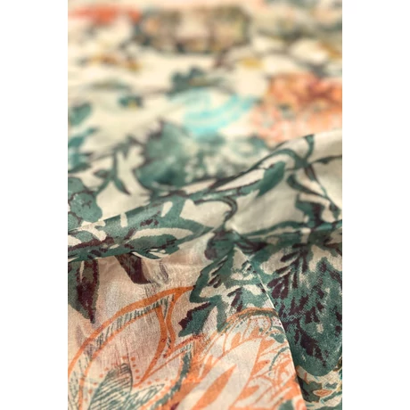 Csontszín alapon petrolzöld, perzsanarancs, burgundy mintás 100% valódi hernyóselyem sál 50x180 cm