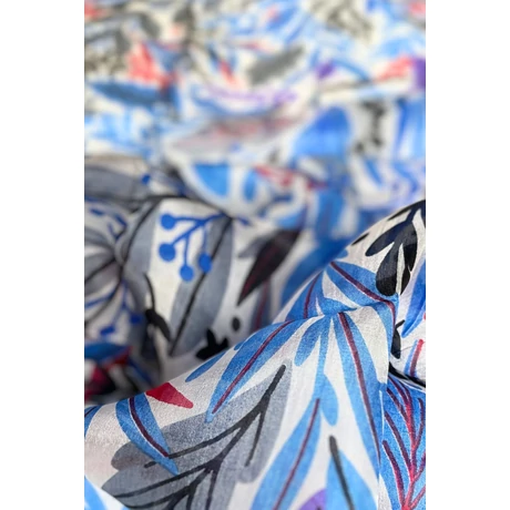 Harmatfehér alapon levélmintás 100% valódi hernyóselyem sál 50x180 cm