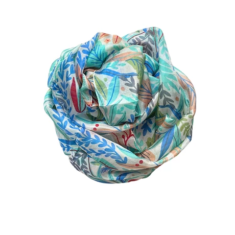 Habfehér alapon levélmintás 100% valódi hernyóselyem sál 50x180 cm