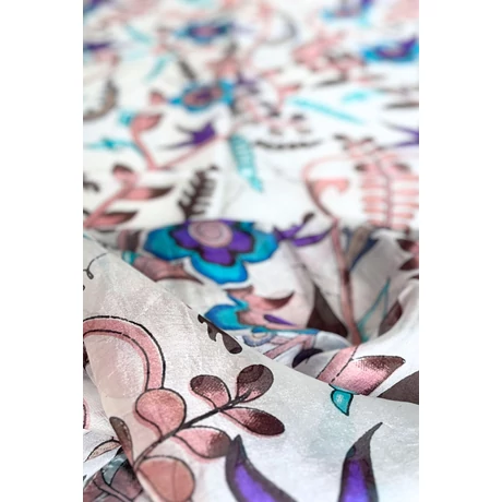 Orchideafehér alapon virágmintás 100% valódi hernyóselyem sál 50x180 cm