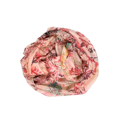 Flamingórózsaszín alapon mintás 100% valódi hernyóselyem sál 50x180 cm