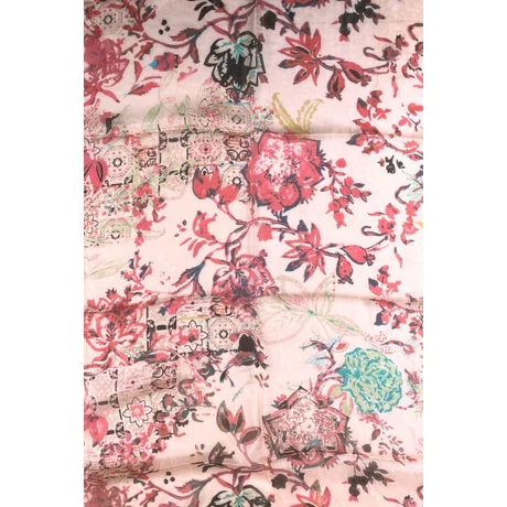 Flamingórózsaszín alapon mintás 100% valódi hernyóselyem sál 50x180 cm