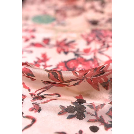 Flamingórózsaszín alapon mintás 100% valódi hernyóselyem sál 50x180 cm