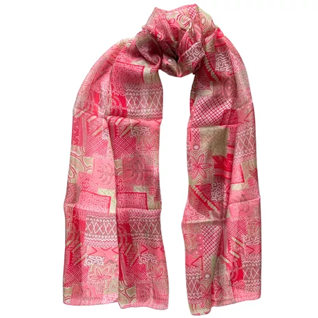 Vadmálna, pacsulirózsaszín és bambuszzöld mintás 100% valódi hernyóselyem sál 50x180 cm