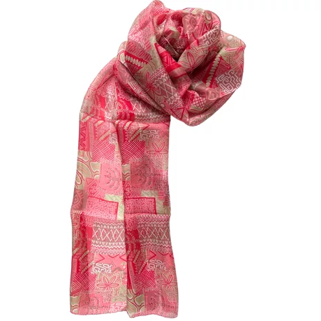 Vadmálna, pacsulirózsaszín és bambuszzöld mintás 100% valódi hernyóselyem sál 50x180 cm