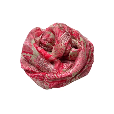 Vadmálna, pacsulirózsaszín és bambuszzöld mintás 100% valódi hernyóselyem sál 50x180 cm