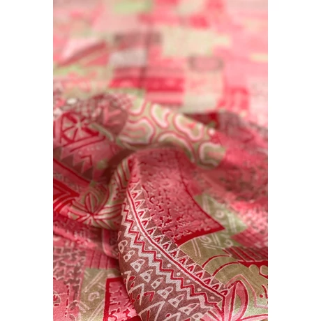 Vadmálna, pacsulirózsaszín és bambuszzöld mintás 100% valódi hernyóselyem sál 50x180 cm