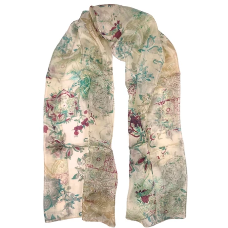 Bahama-beige alapon mintás 100% valódi hernyóselyem sál 50x180 cm