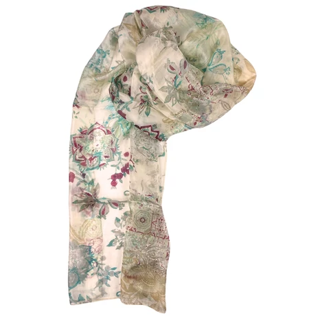 Bahama-beige alapon mintás 100% valódi hernyóselyem sál 50x180 cm